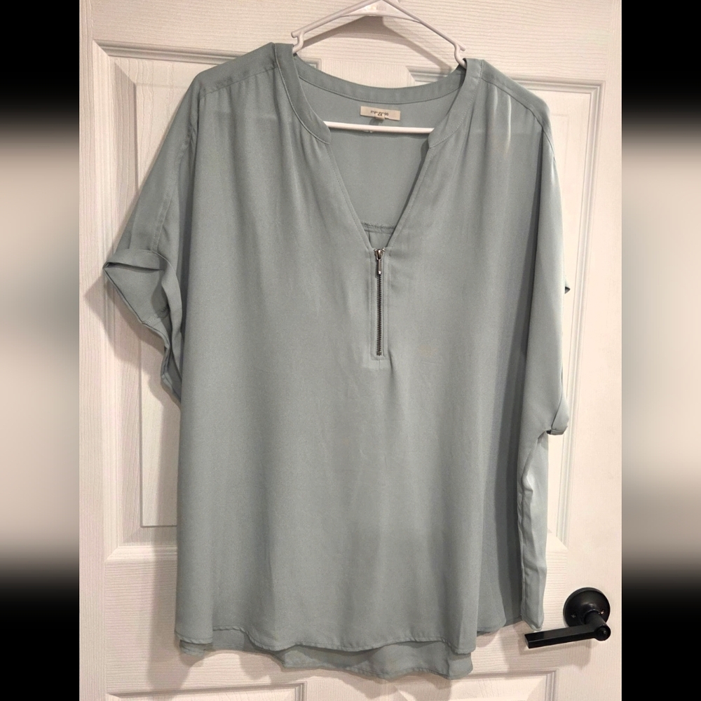 Maurices Light Green Blouse with Zipper Accent